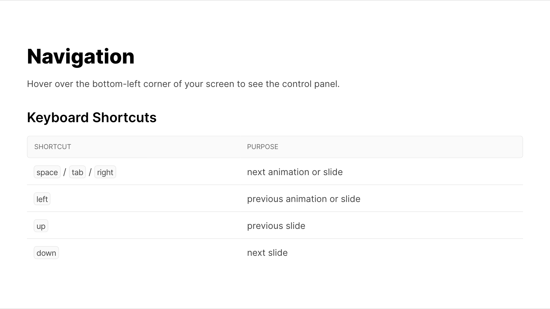 Slide demo with table