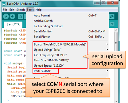 configuration of serial upload