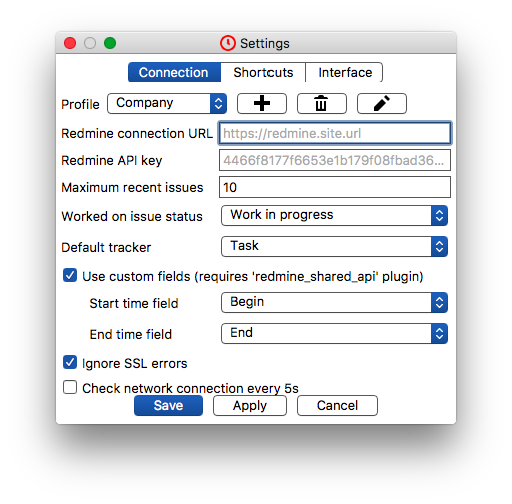 Settings window