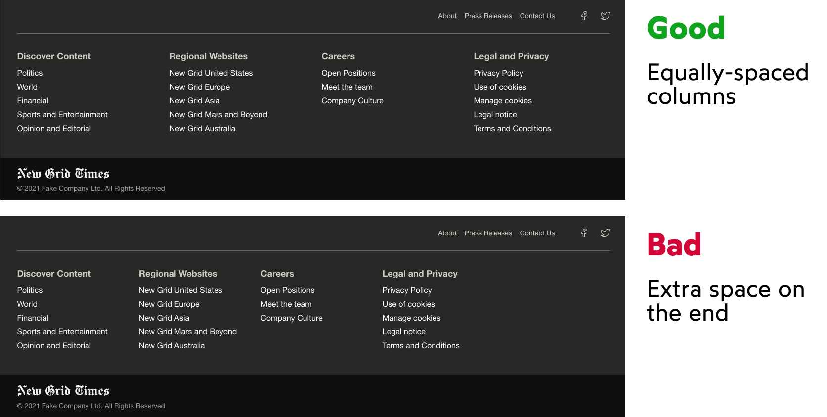 Screenshot of the footer's main nav on desktop