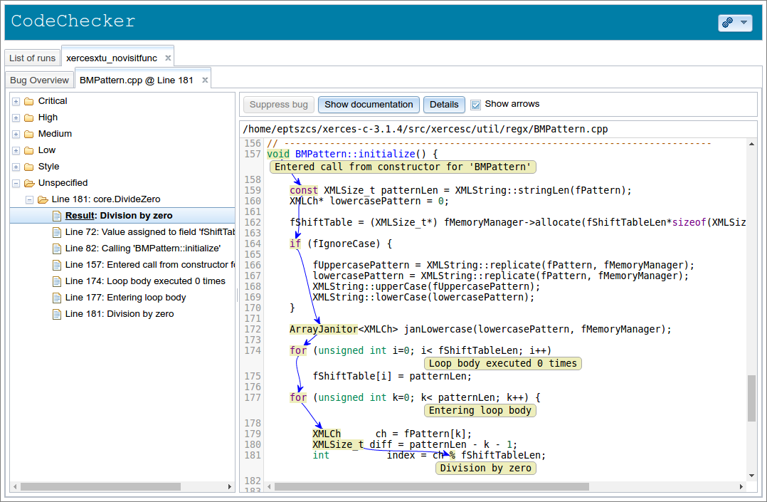 CodeChecker web interface for viewing discovered code defects