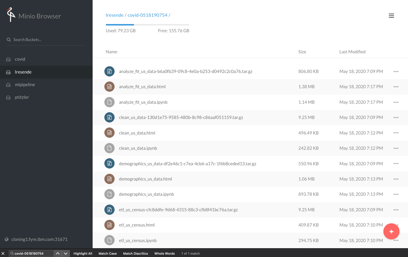 Pipeline experiment results in object storage