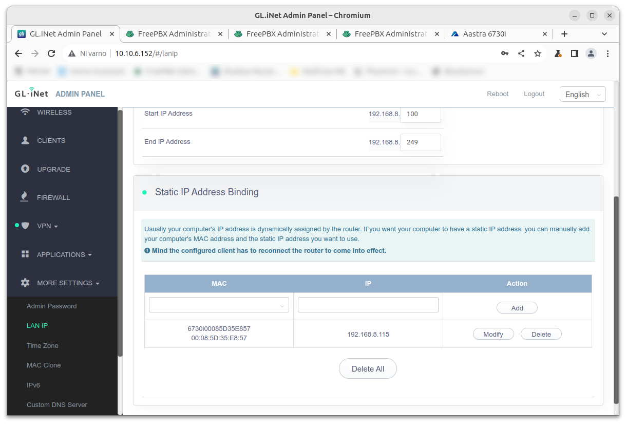 Static IP address binding