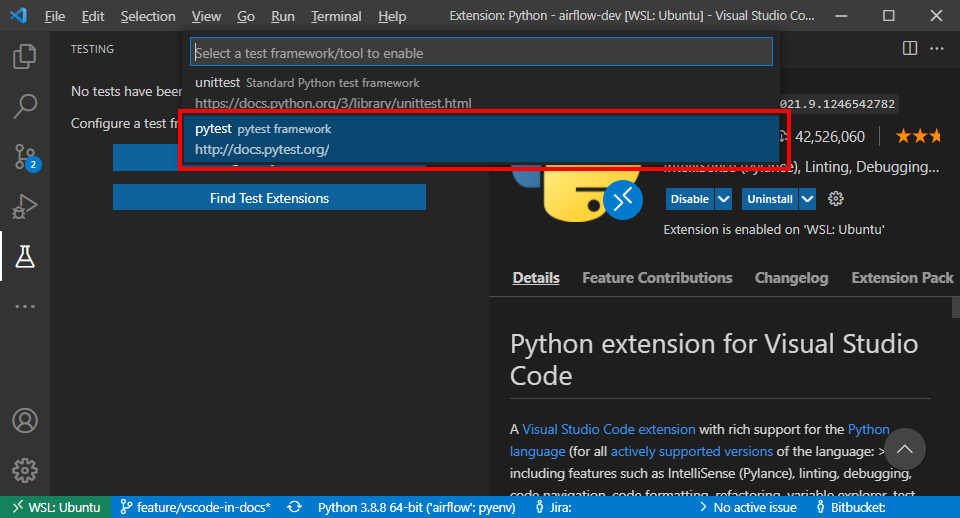 Selecting pytest framework