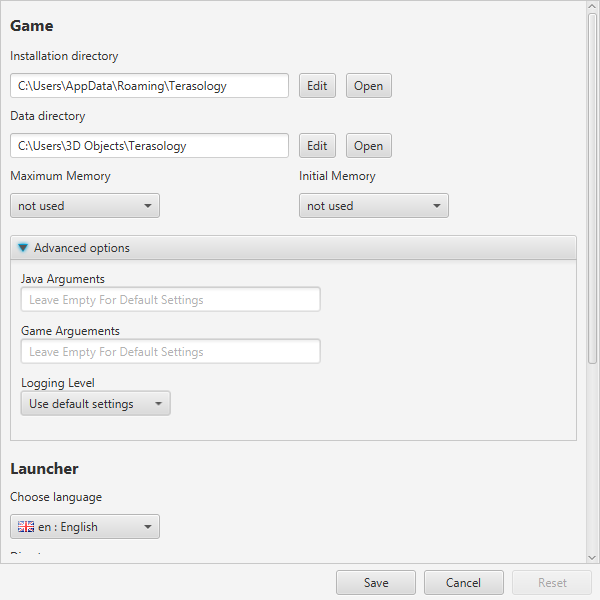 Terasology Launcher Settings UI