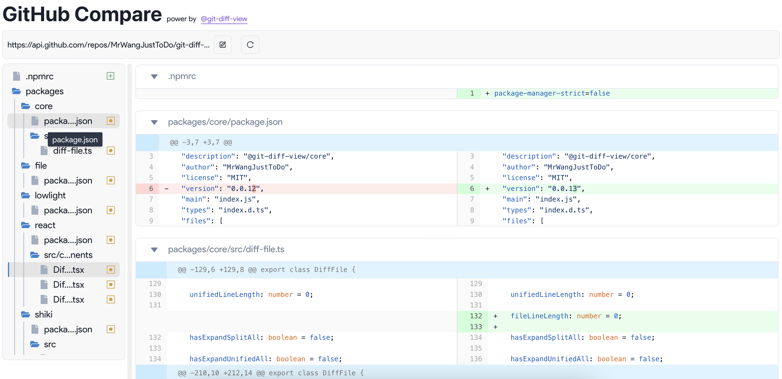 GitHub compare