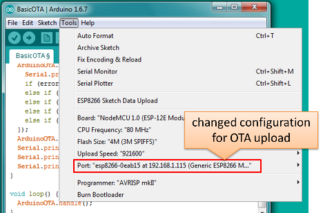 configuration of OTA upload