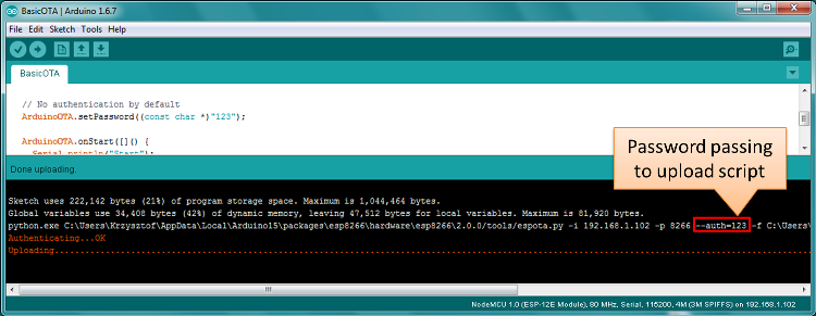 Verbose upload output with password passing in plan text