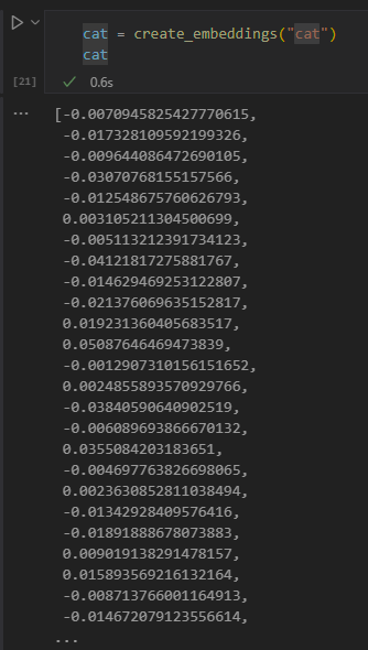 an embedding of the word cat