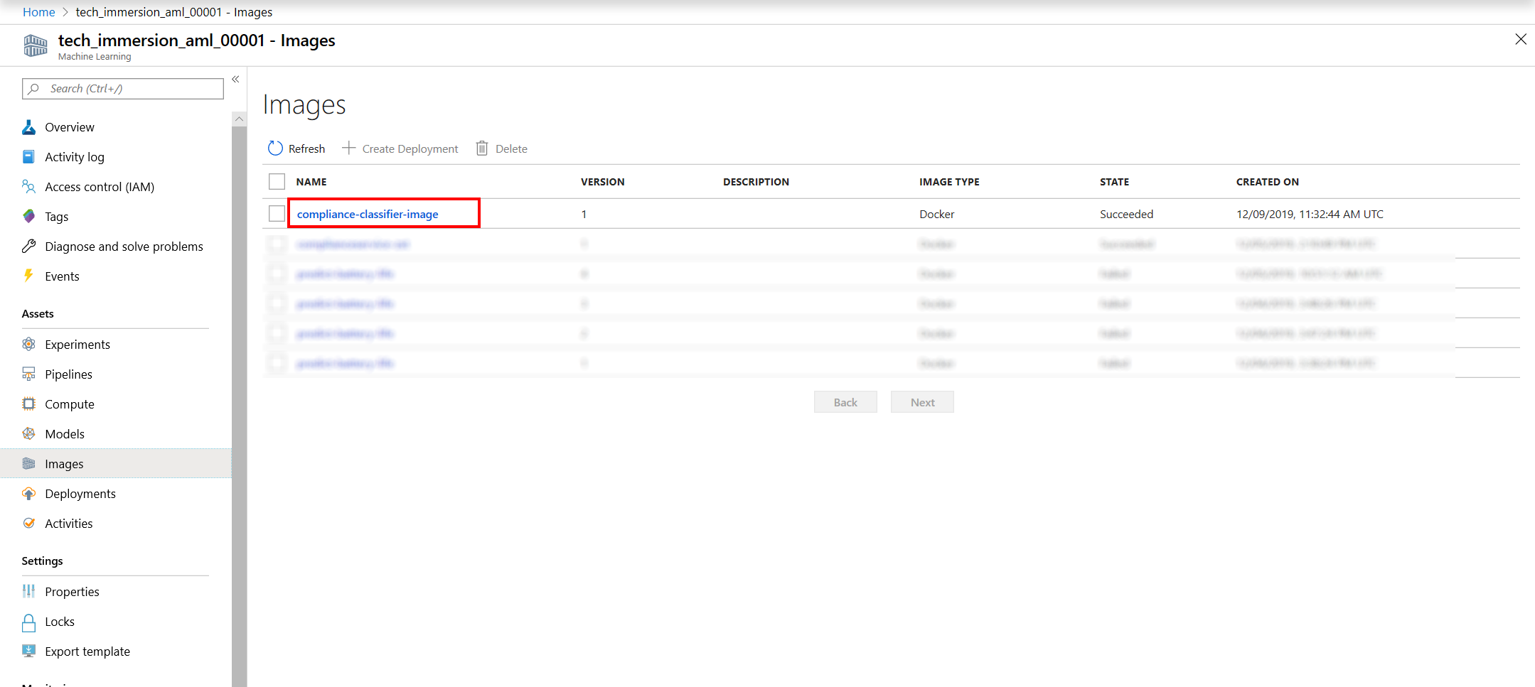Review deployment image in Azure Portal.