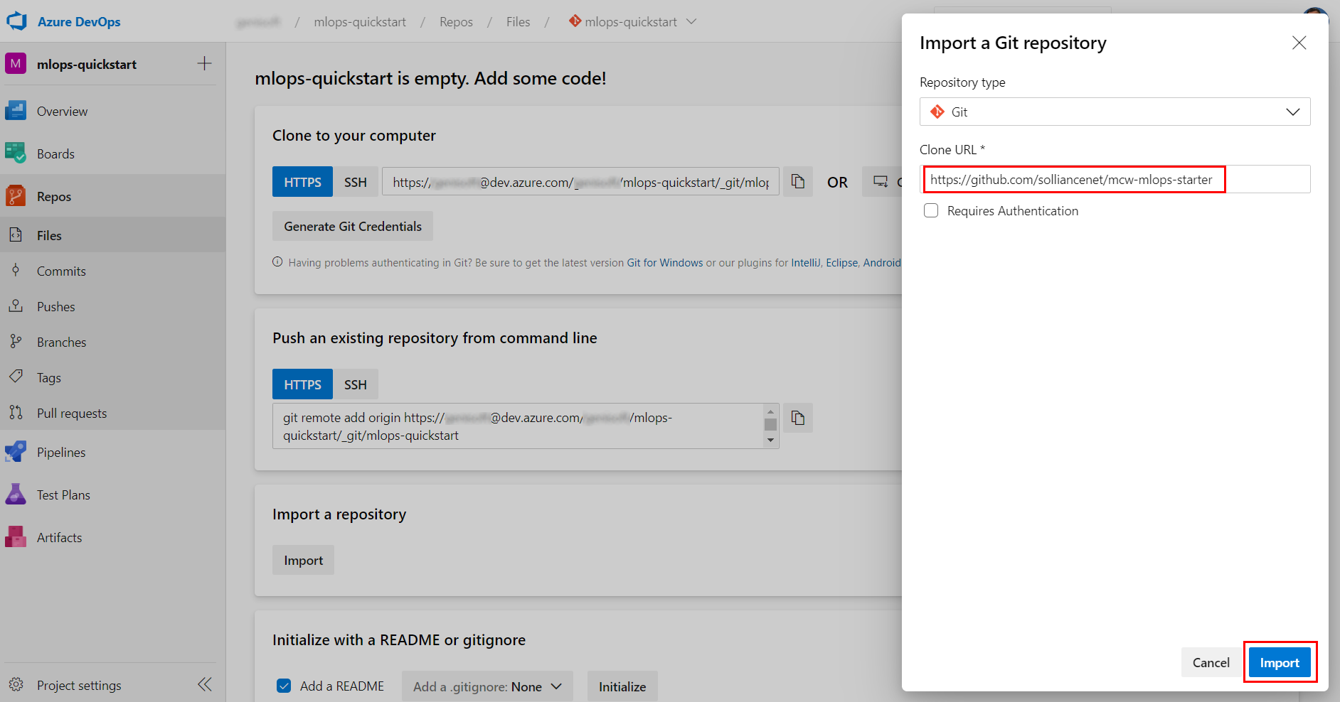 Provide the above GitHub URL and select import to import the source code.