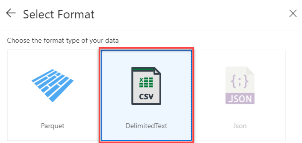 Selecting DelimitedText as the format