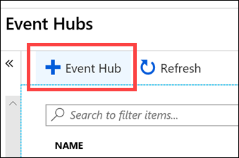 The new Event Hub link is highlighted in the top toolbar.