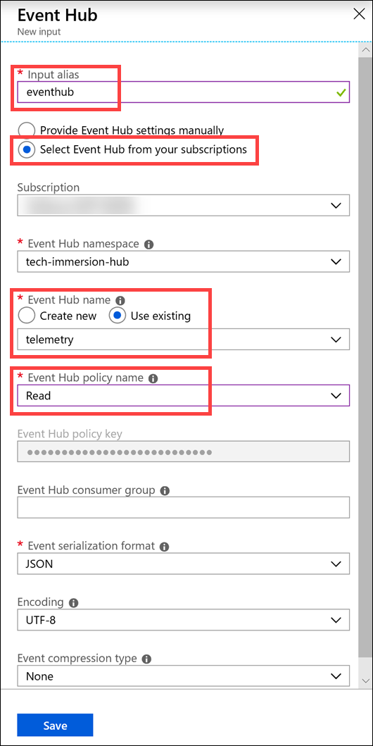 The New Input form is filled out with the previously mentioned settings entered into the appropriate fields.