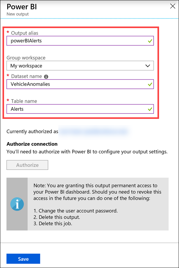 The New Output form is filled out with the previously mentioned settings entered into the appropriate fields.