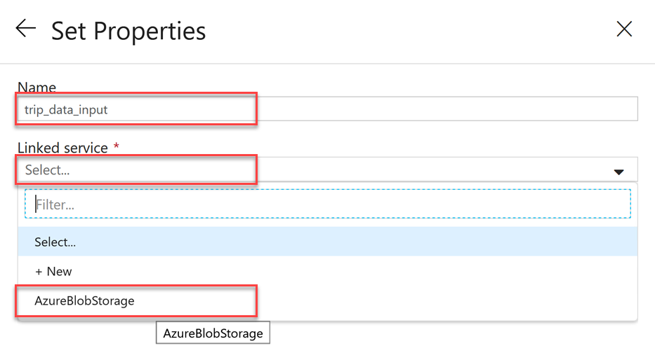 Setting the name and linked service