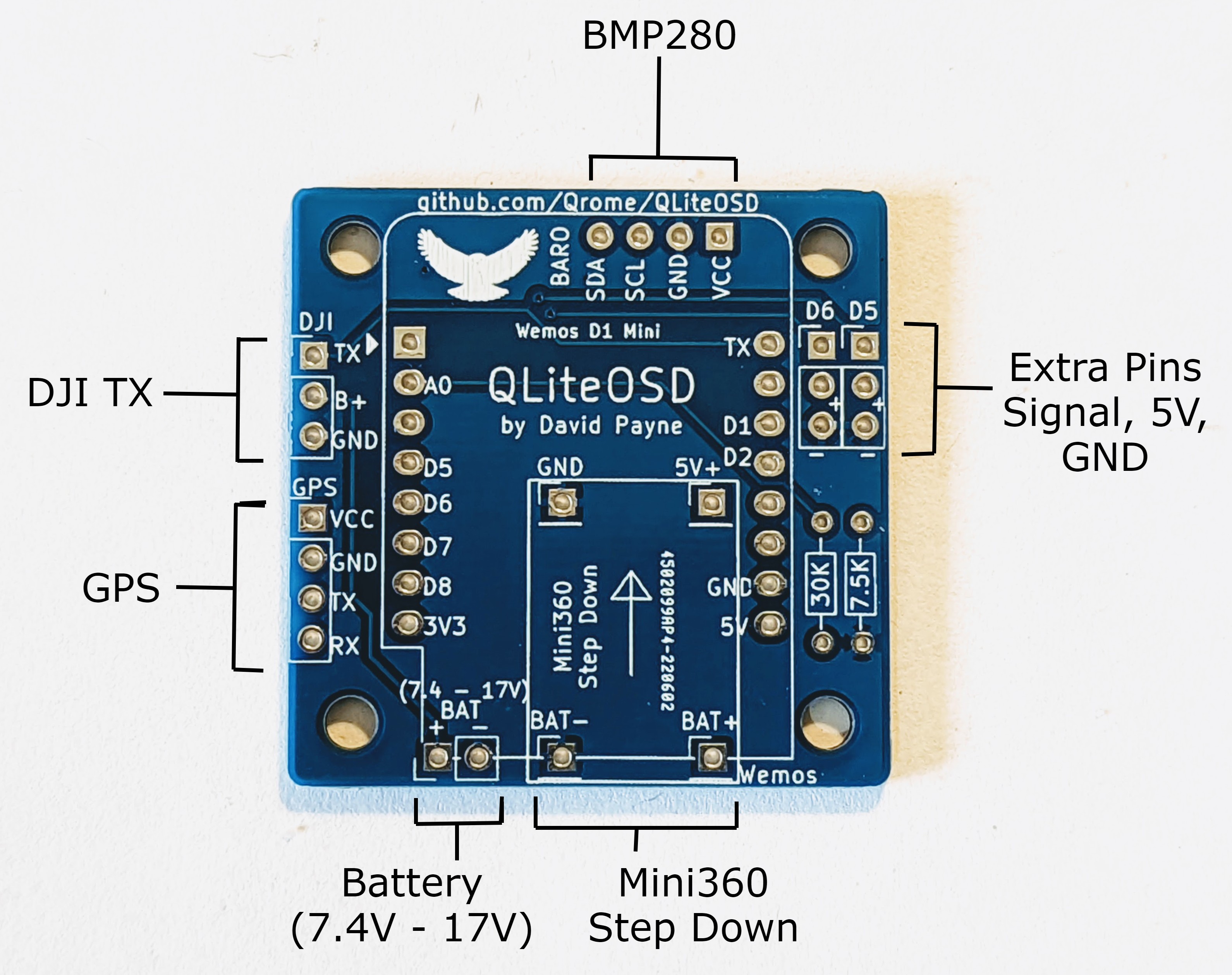 QLiteOSD v1.0 Board Diagram