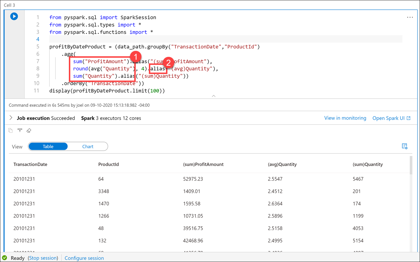 The aggregates output is displayed.