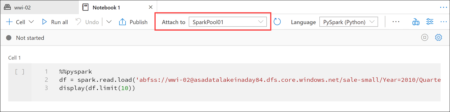 The Spark pool is highlighted.