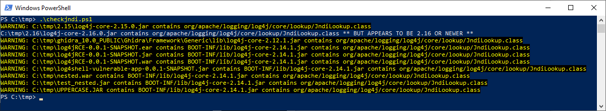 checkjndi.ps1 execution on c:\