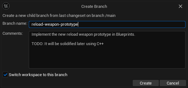 Create Branch Dialog