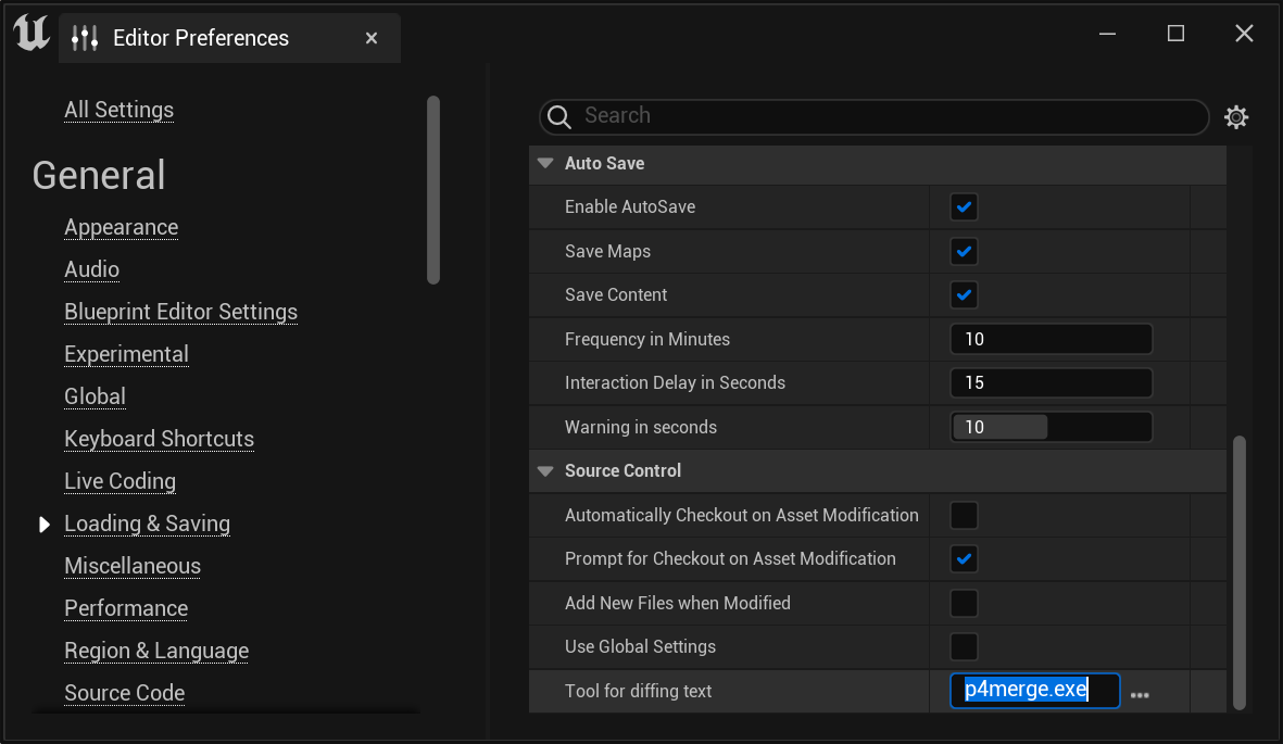 Editor Preferences - Source Control