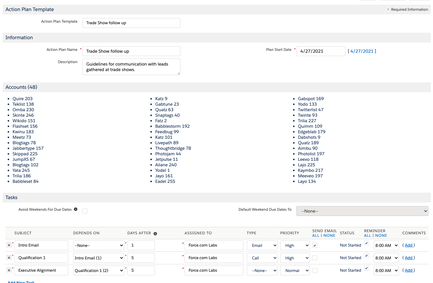 Filled-in Action Plan creation screen