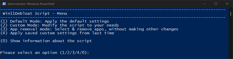 Win11Debloat Menu
