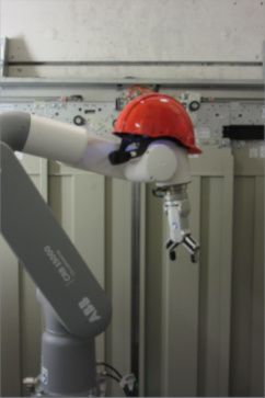 ABB robot with a helmet