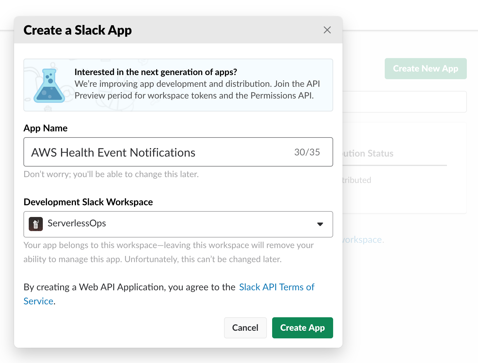 Slack Create App