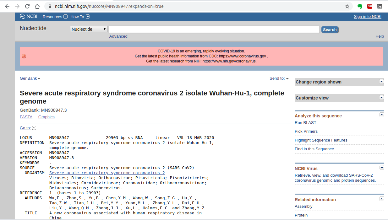 sars2 novel coronavirus table of ncbi