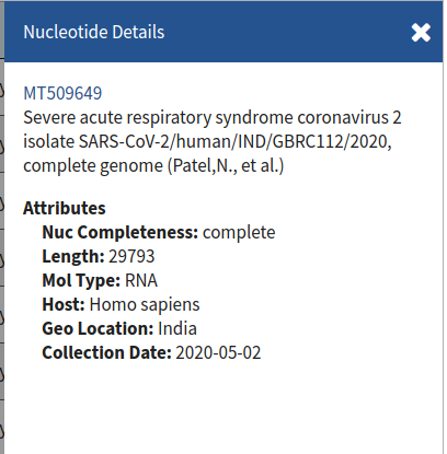 sars2 novel coronavirus table of ncbi