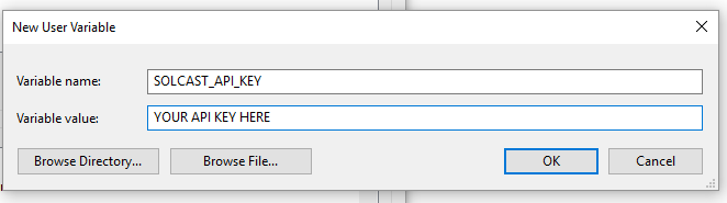 Add Windows User Solcast API key