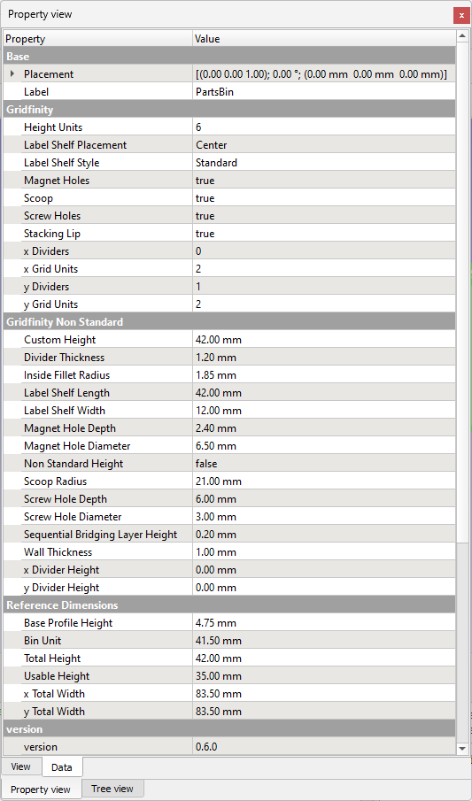 bin parameters