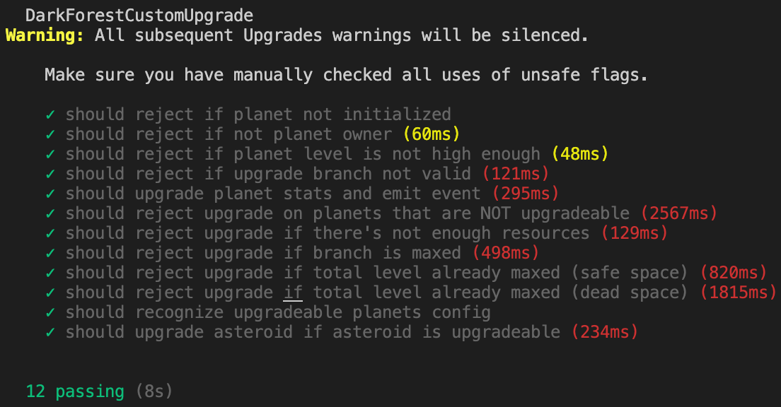 Custom upgrade test output