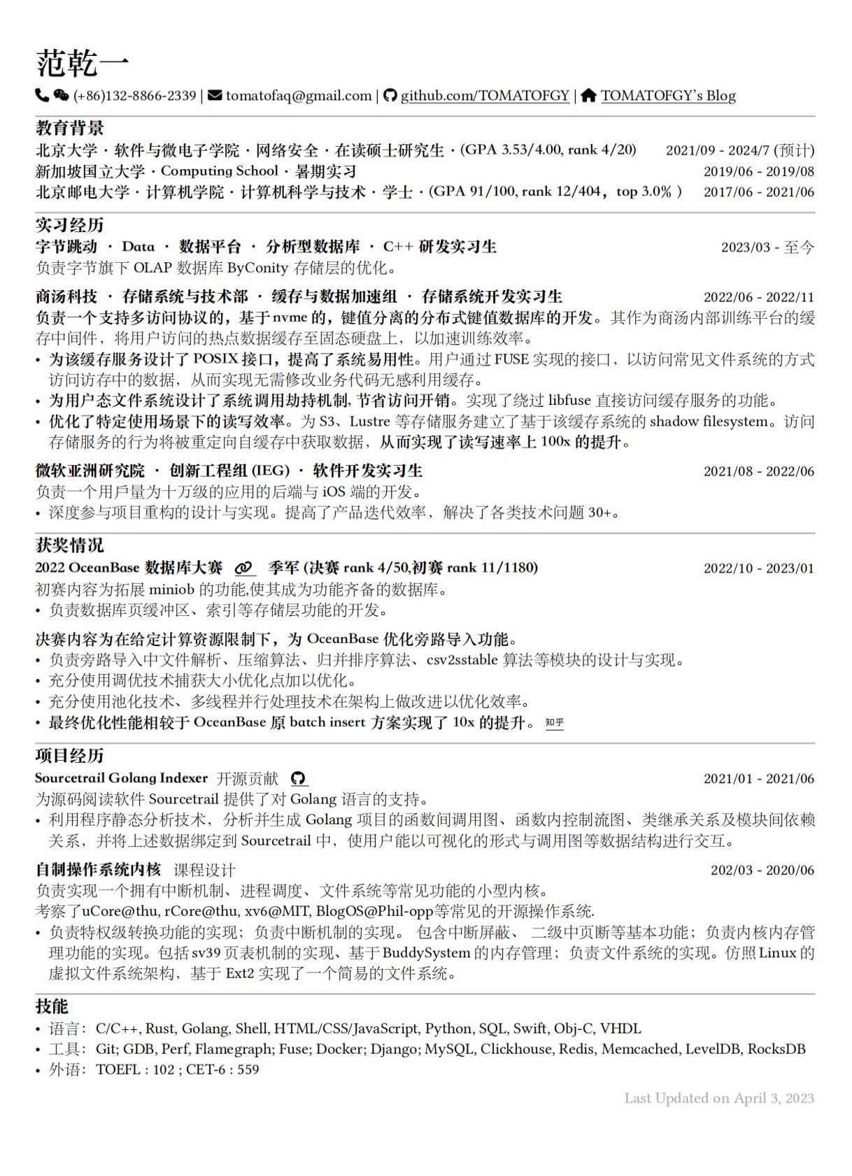 Sample output of Chi-CV template in Chinese