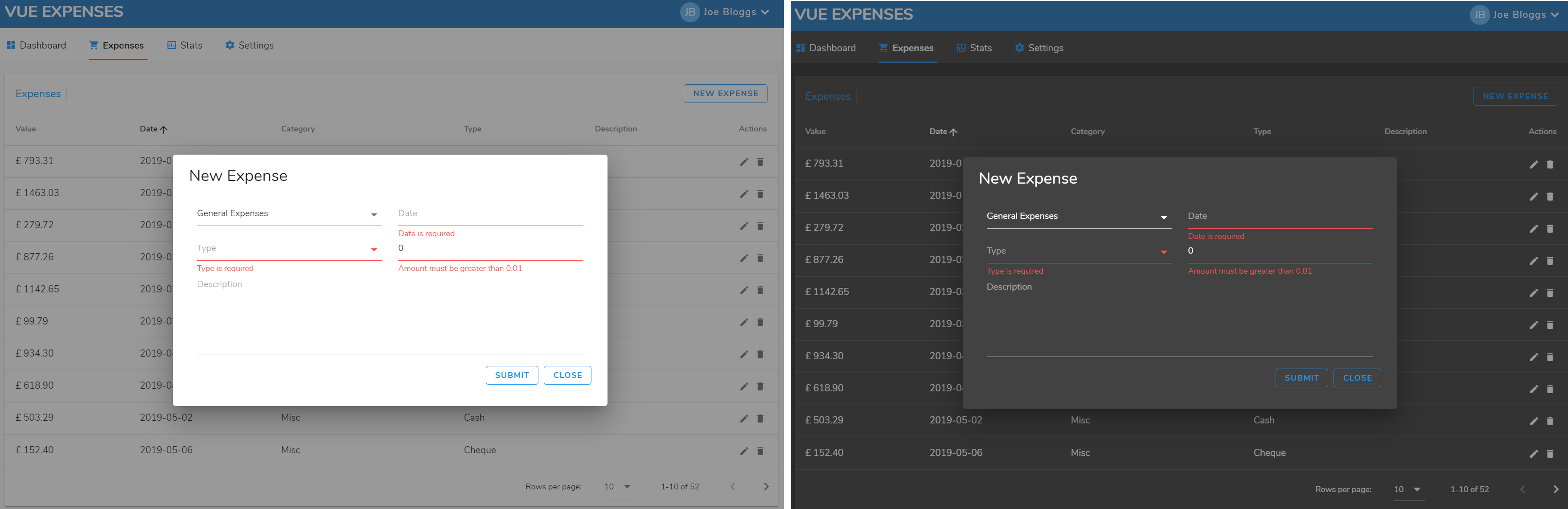 Vue Expenses Listing