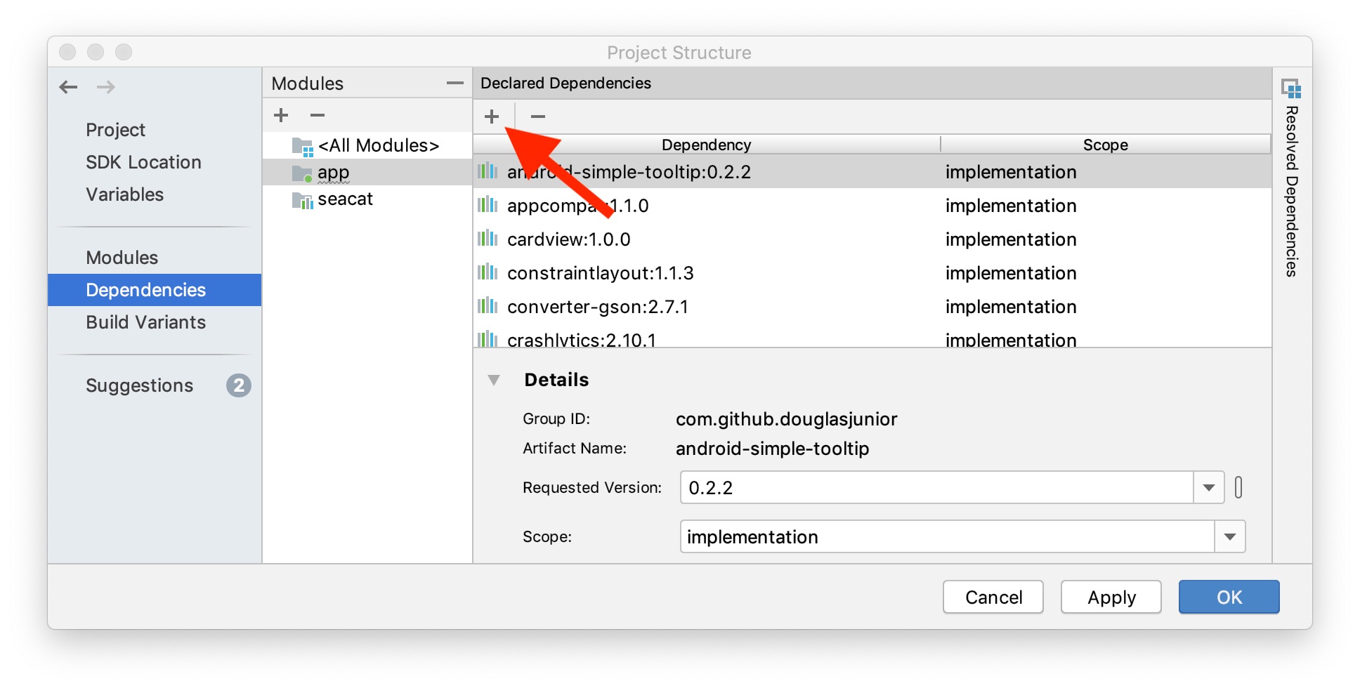 Android Studio: add dependency