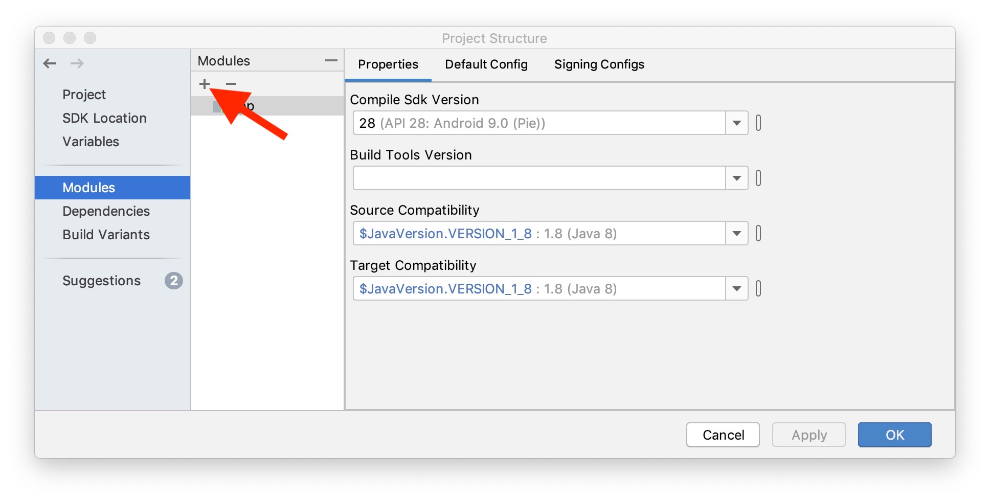 Android Studio: adding a submodule