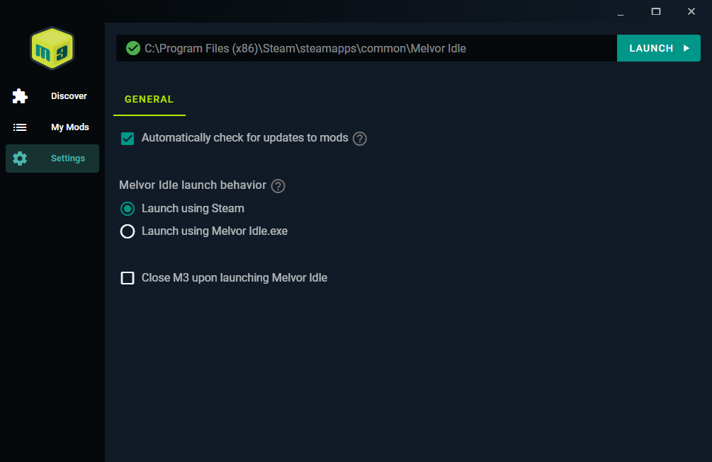 Screenshot of Settings Tab