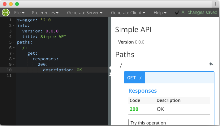 Screenshot of the Swagger Editor