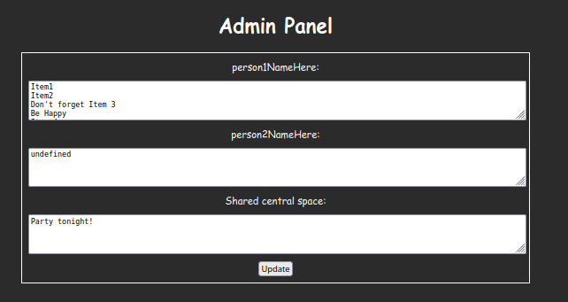 admin page screenshot