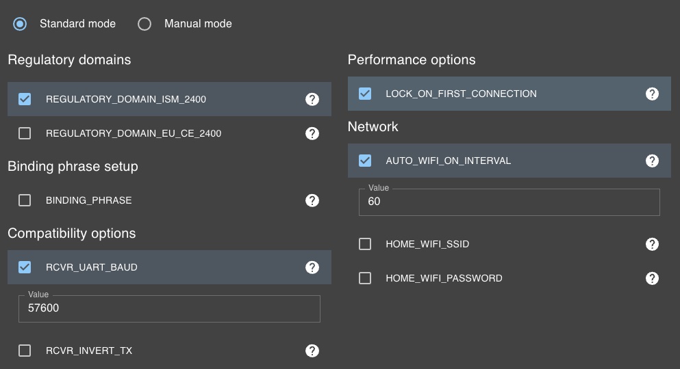 Screenshot of ELRS Configurator