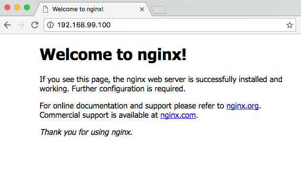 nginx in Chrome at 192.168.99.100