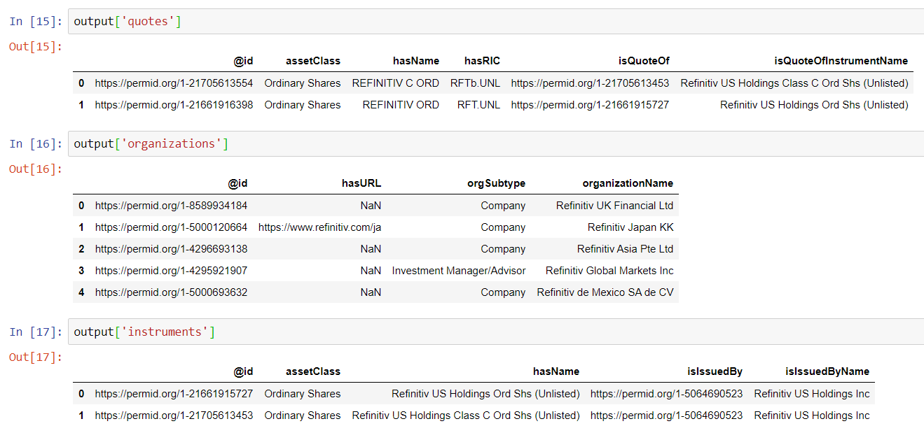 Search for "Refinitive" with the default values