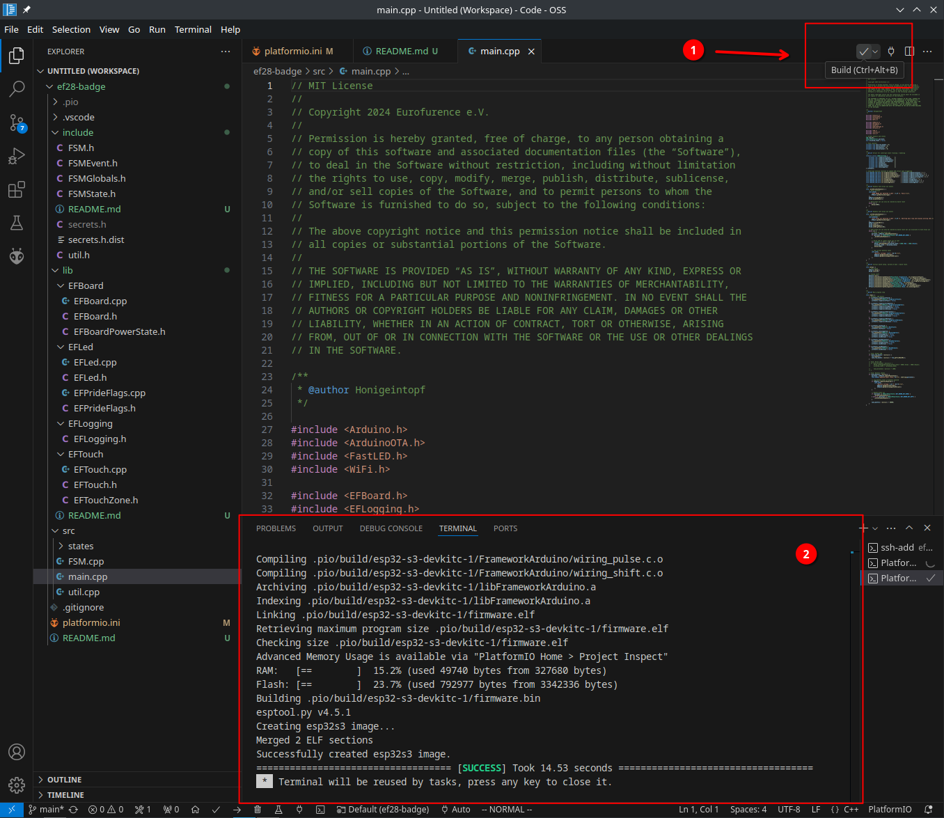 Screenshot: Building the firmware using VS Code