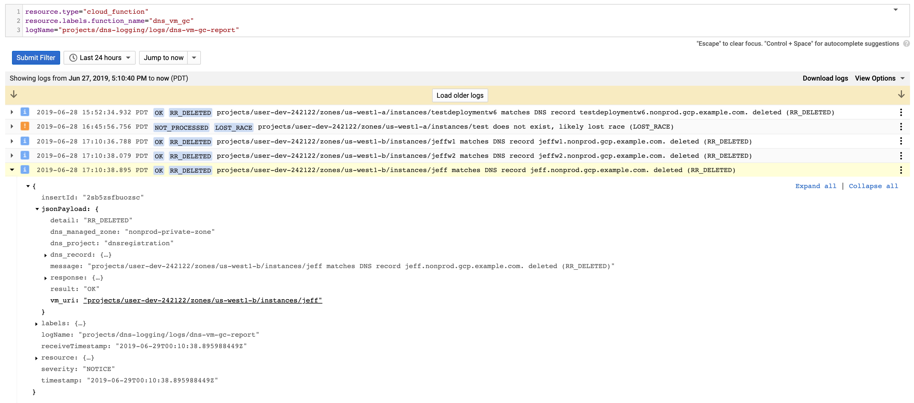 Example Log Output