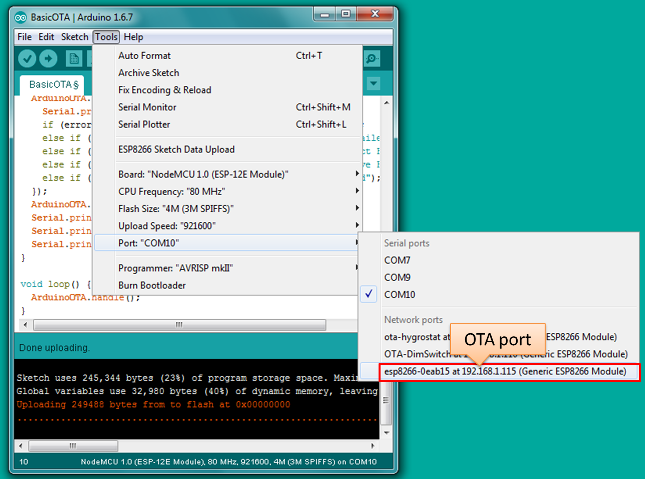 selection of OTA port