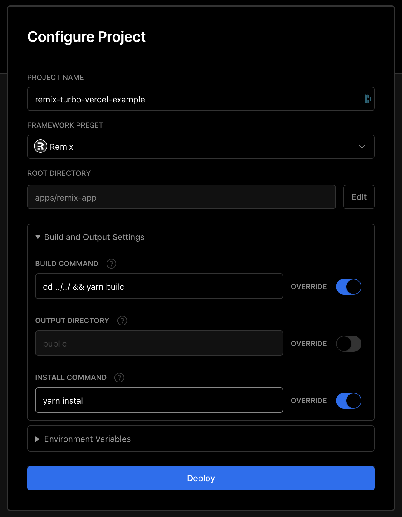 Vercel project config