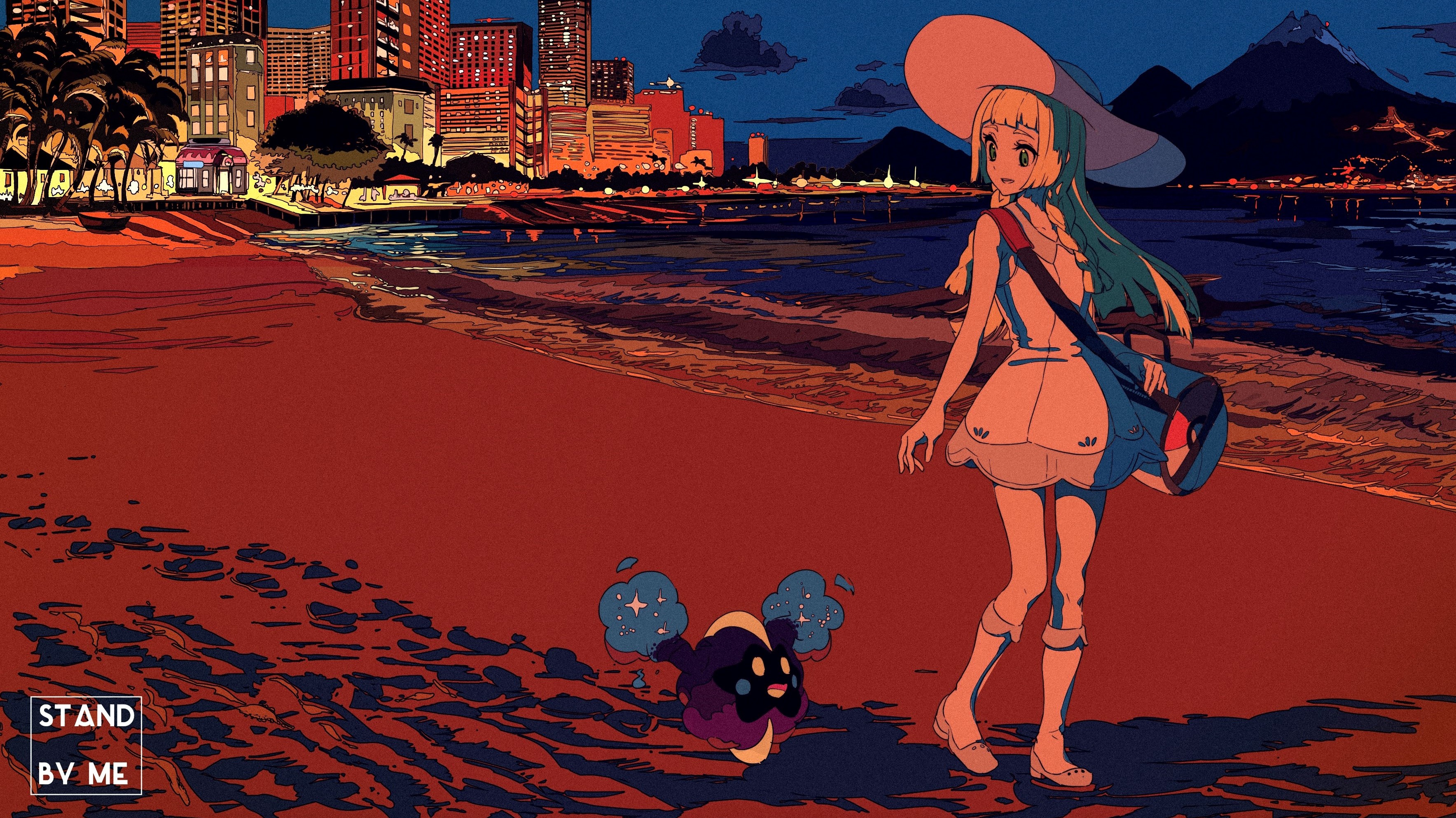 a_cartoon_of_a_woman_on_a_beach